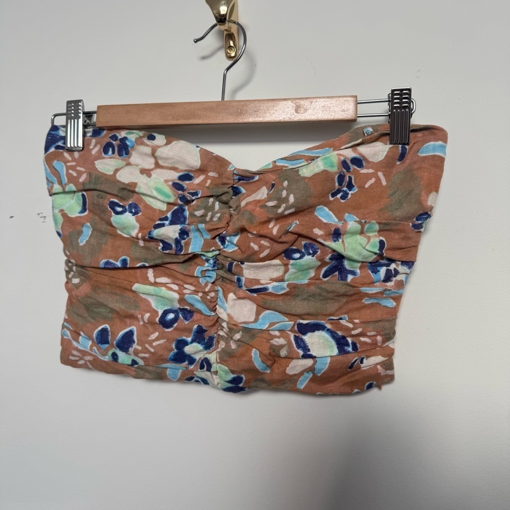 Wilfred linen blend Floral Strapless Top aritzia 2 - Picture 3 of 7